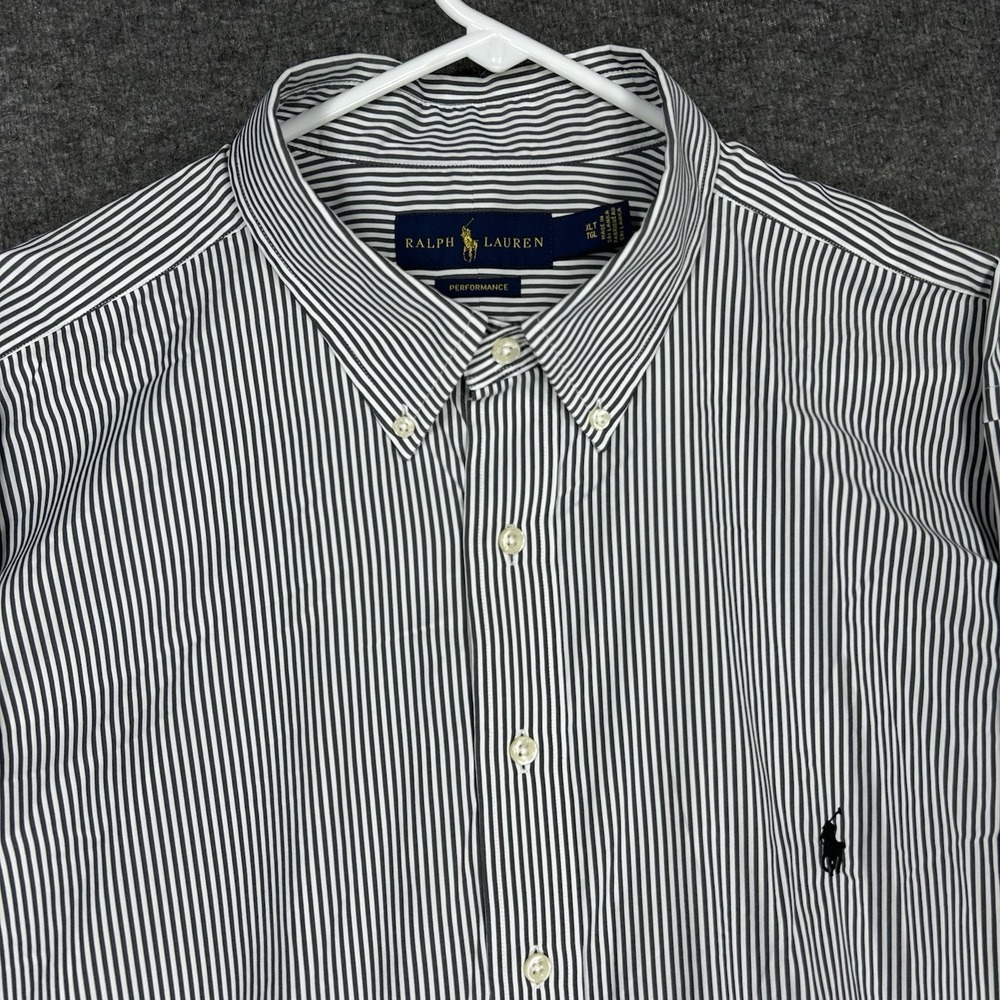 Ralph Lauren Performance Shirt Men XLT Gray White Stipe Long Sleeve Button Down